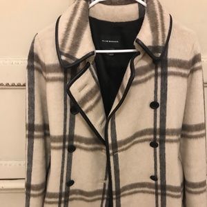 Club Monaco Wool Cream and Plaid Check Coat